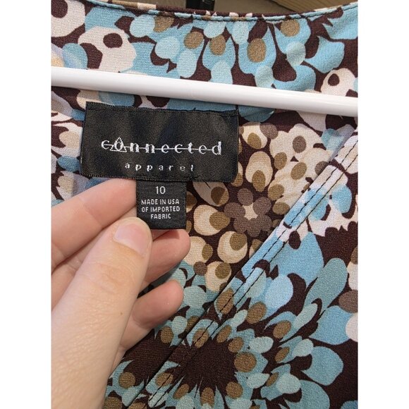 Connected Apparel Blue Brown Floral Knee Length Dress Women's Size 10 - Picture 3 of 5